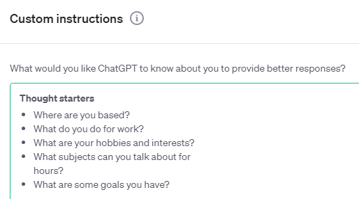 ChatGPT custom instructions