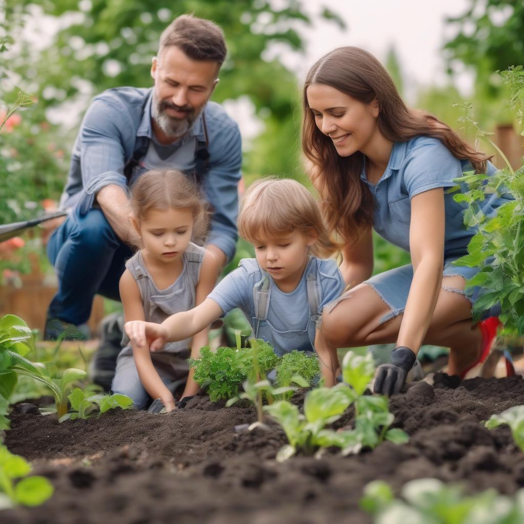משפחה עובדת בגינה