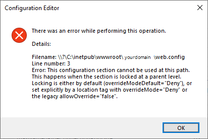 iis configuration editor error